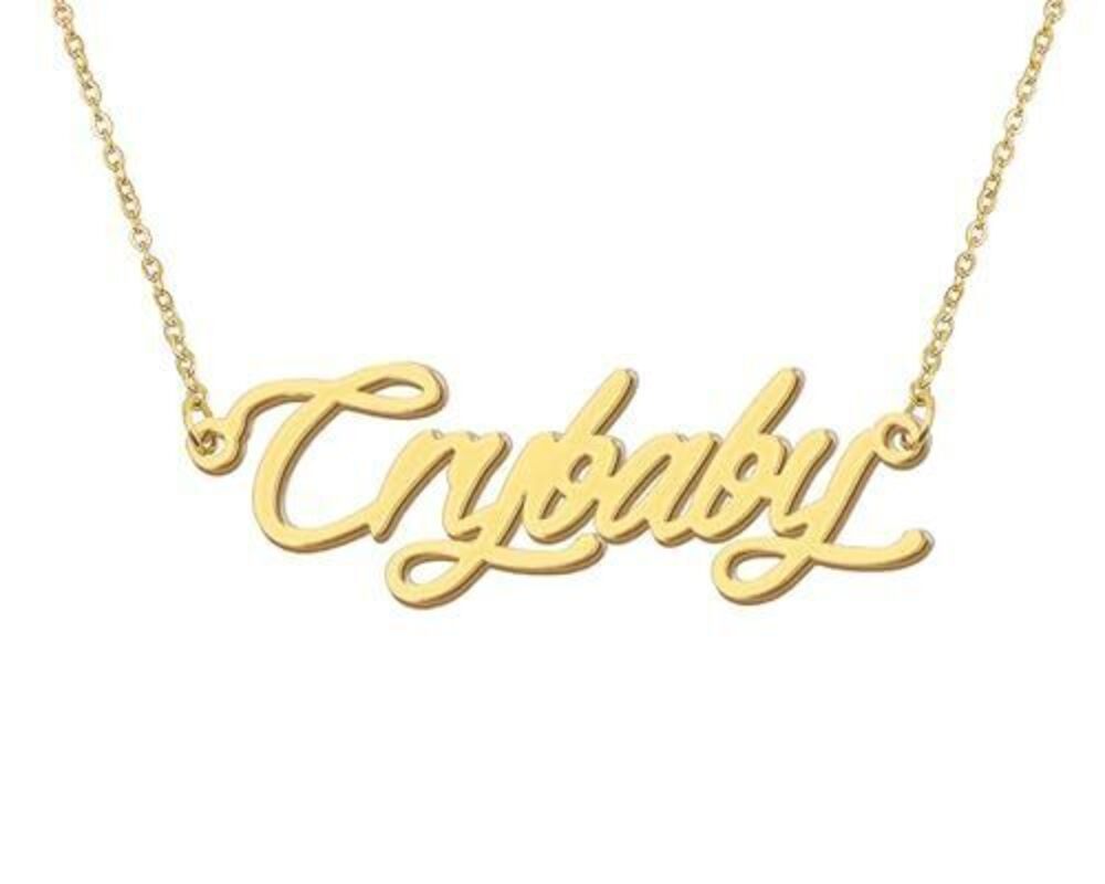 8538 18k Gold Plated Crybaby Pendant Name Necklace Message Word Stainless